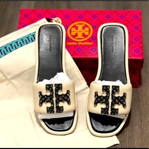 🤩 Worn 1x | Tory Burch Slides | Current Season | CRYSTAL DOUBLE T SPORT SLIDE
